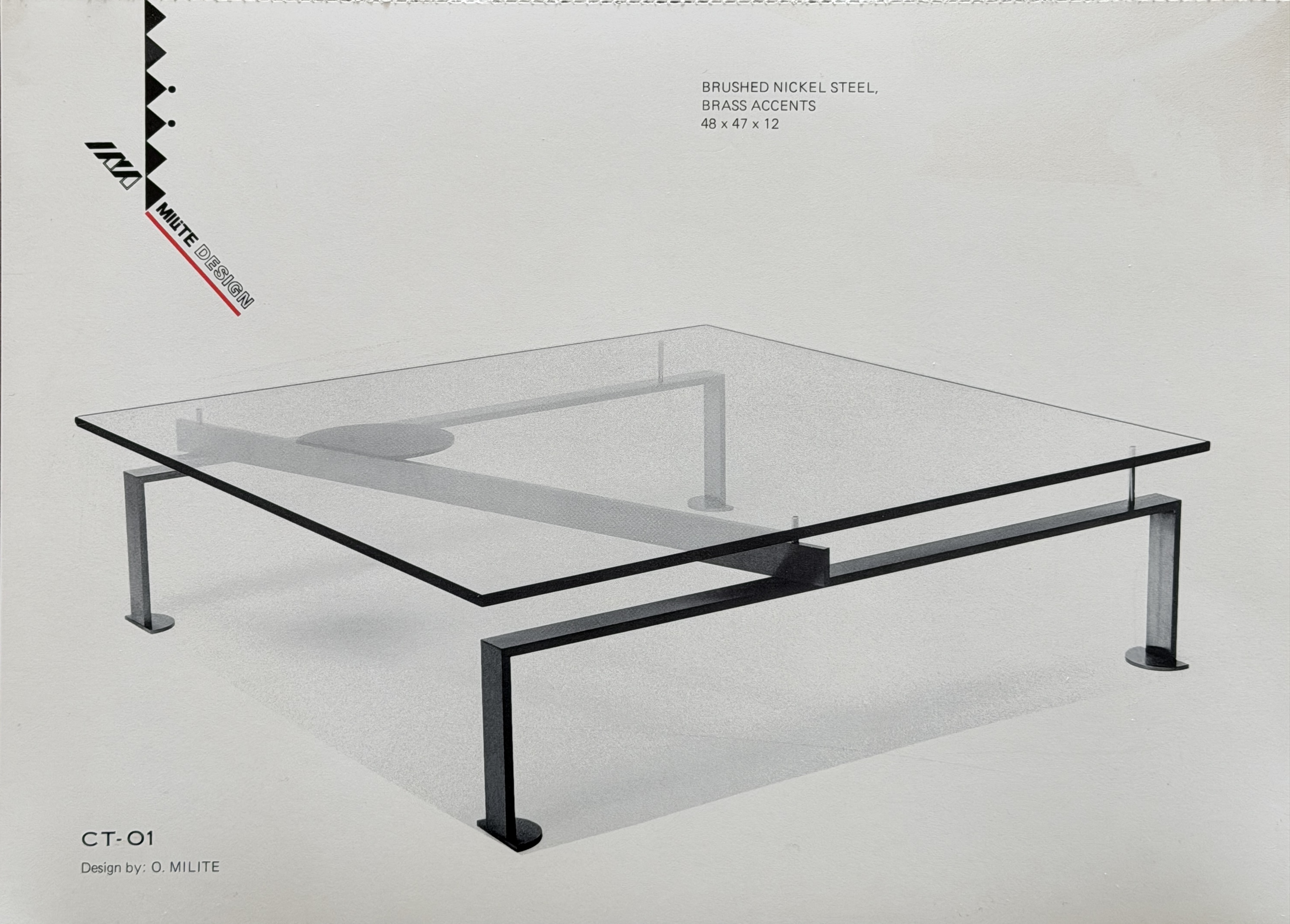 CT-01 coffee table by Milite Design, brushed nickel steel and glass