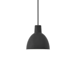 Louis Poulsen Toldbod 170 pendant lamp in black, mid scale bell shaped shade with short cylindrical neck, frontal view.