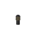 Louis Poulsen Bysted Garden outdoor bollard lamp in black, stacked horizontal louver shade tiers above a short cylindrical post with a ground mount flange, full product view.