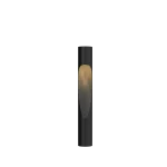 Louis Poulsen Flindt Bollard outdoor lamp in black, slim cylindrical post with an asymmetric teardrop shaped lens cutout on one side, full length front view.