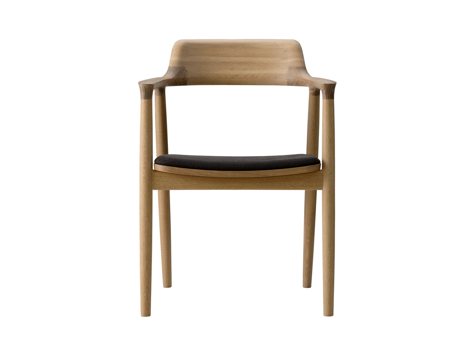 Maruni Hiroshima armchair in natural oak with cushioned seat, front view