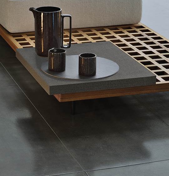 Minotti Quadrado low coffee table styled with tray and pitcher